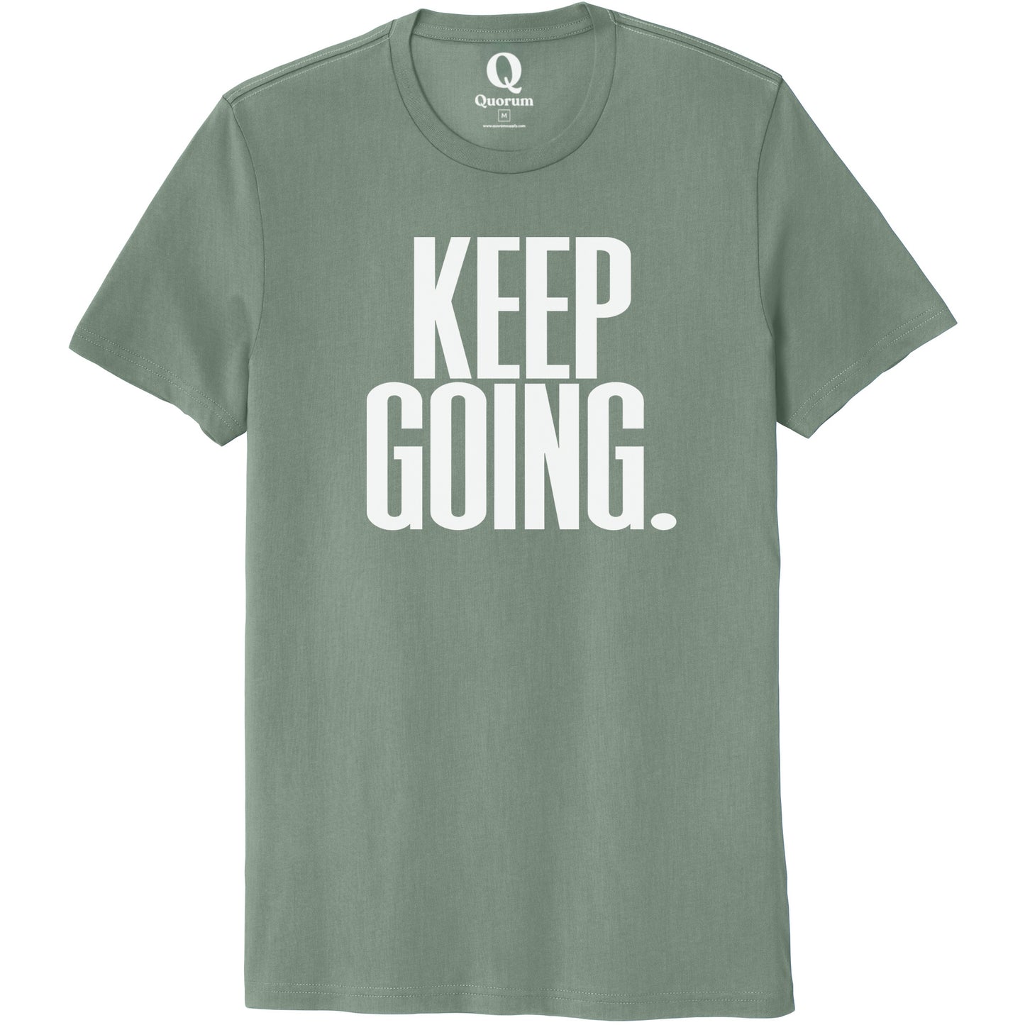 "Keep Going." Quorum Unisex 100% Organic Cotton Tee editorial print in Matcha Green