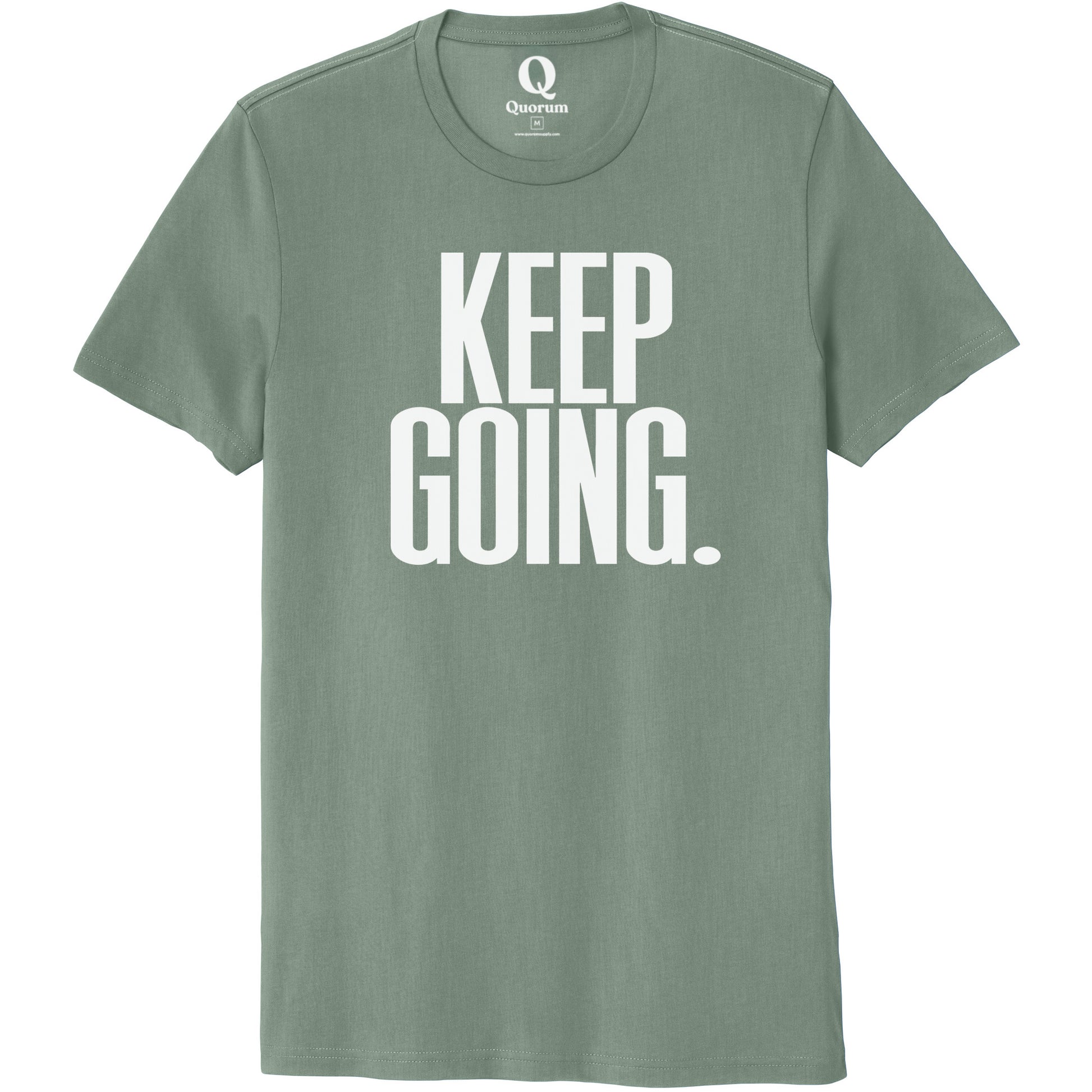 "Keep Going." Quorum Unisex 100% Organic Cotton Tee editorial print in Matcha Green