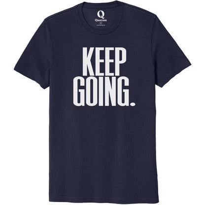 "Keep Going." Quorum Unisex 100% Organic Cotton Tee editorial print in Night Sky Navy