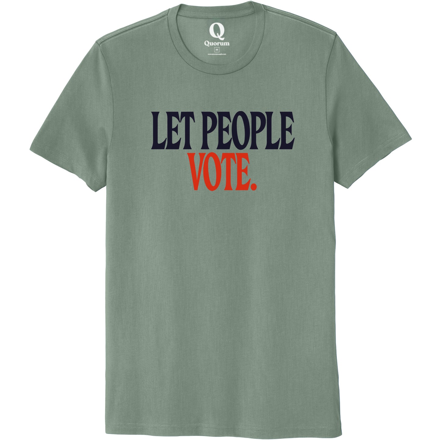 "Let People Vote." Quorum Unisex 100% Organic Cotton Tee front print in Matcha Green