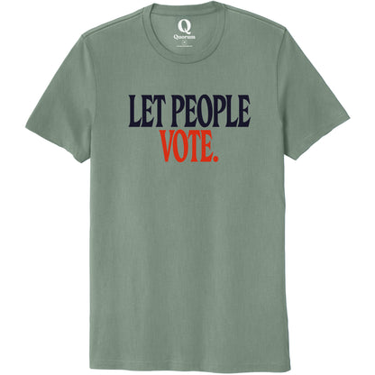"Let People Vote." Quorum Unisex 100% Organic Cotton Tee front print in Matcha Green