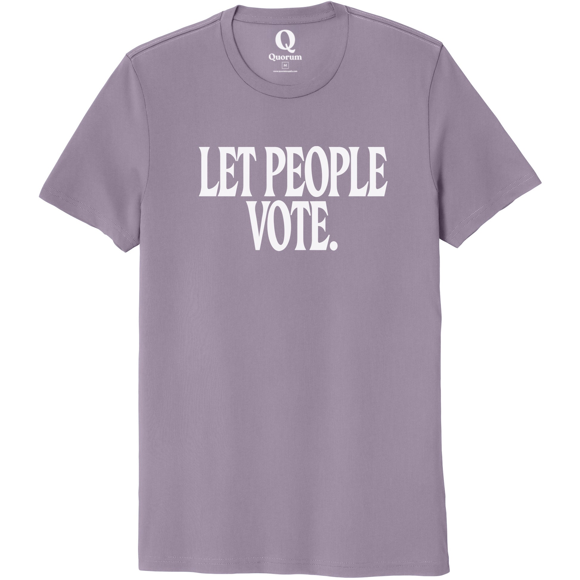 "Let People Vote." Quorum Unisex 100% Organic Cotton Tee editorial print in Cosmic Purple