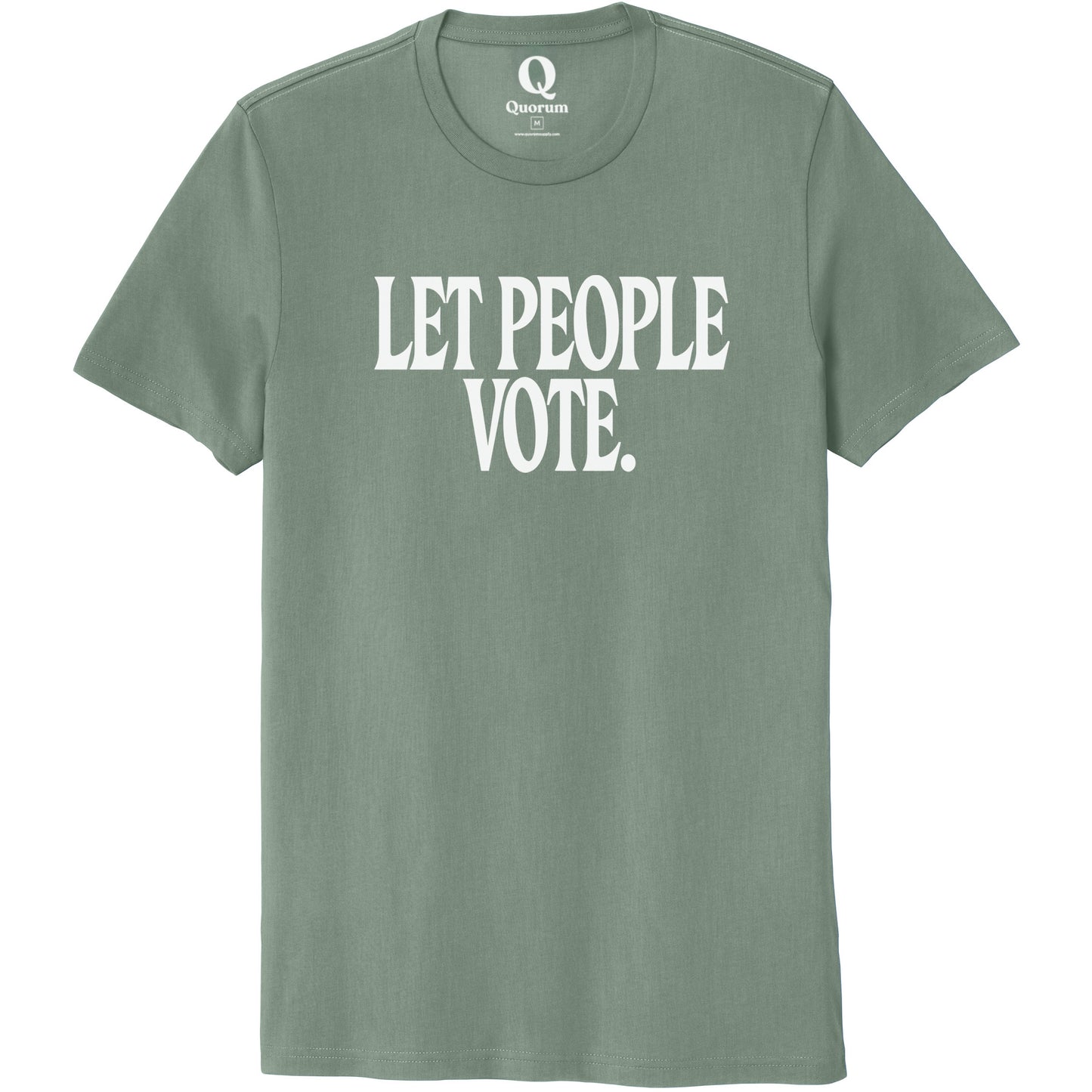 "Let People Vote." Quorum Unisex 100% Organic Cotton Tee editorial print in Matcha Green