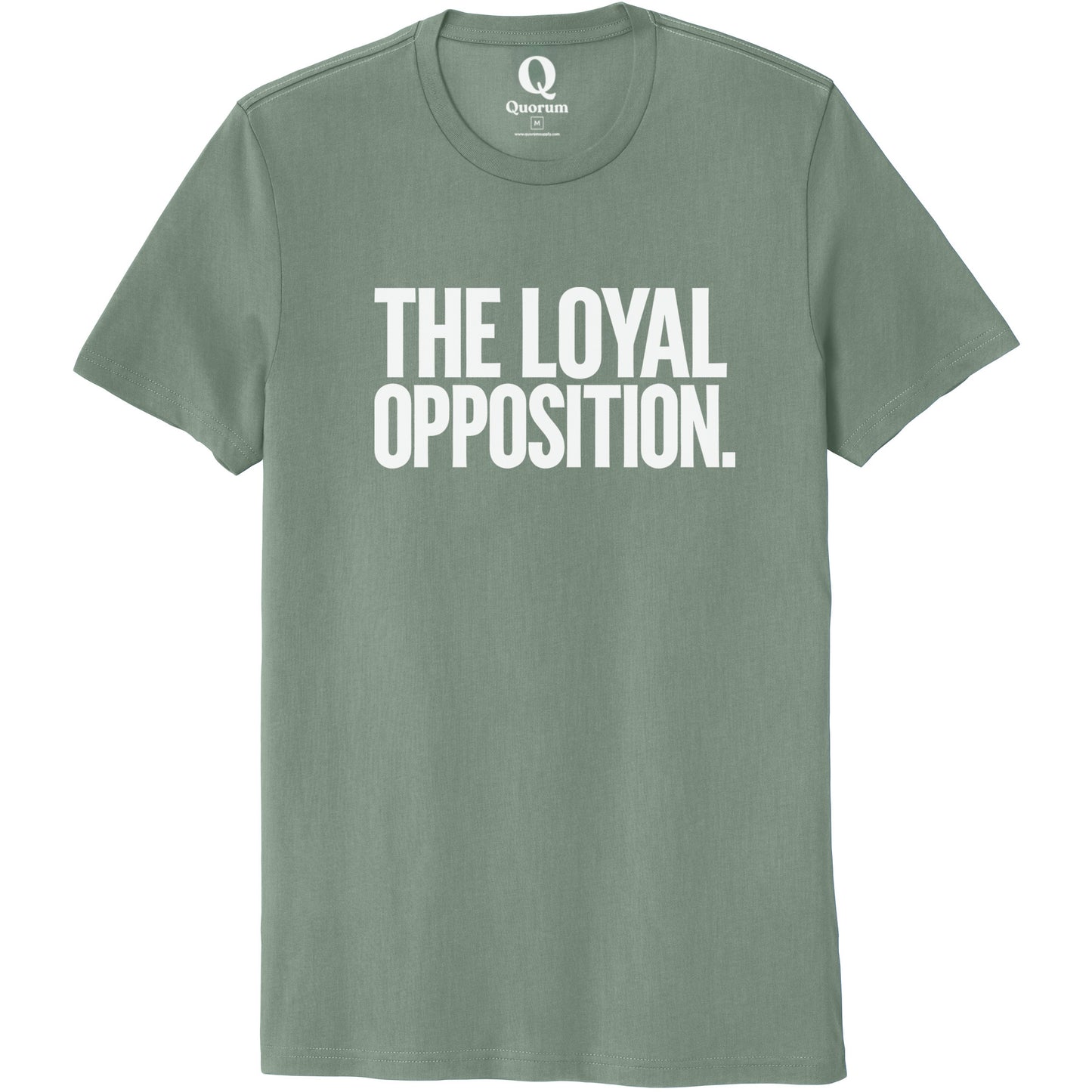 "The Loyal Opposition." Quorum Unisex 100% Organic Cotton Tee editorial print in Matcha Green