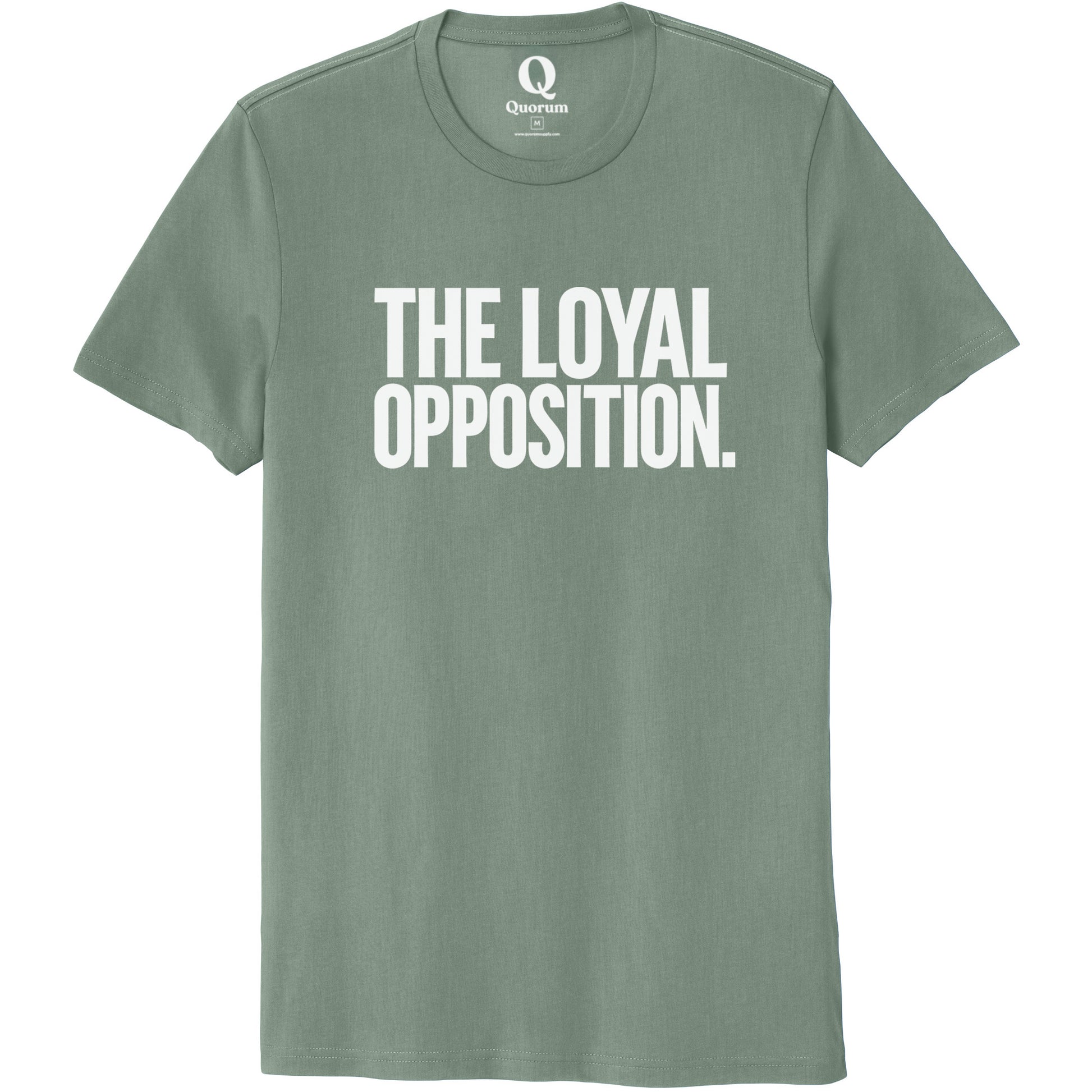 "The Loyal Opposition." Quorum Unisex 100% Organic Cotton Tee editorial print in Matcha Green