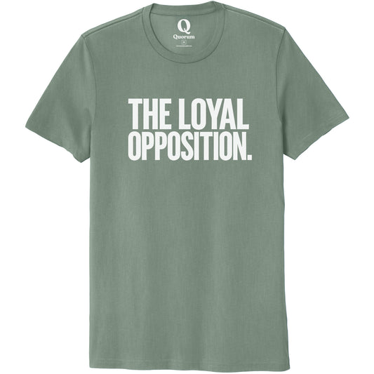 "The Loyal Opposition." Quorum Unisex 100% Organic Cotton Tee editorial print in Matcha Green