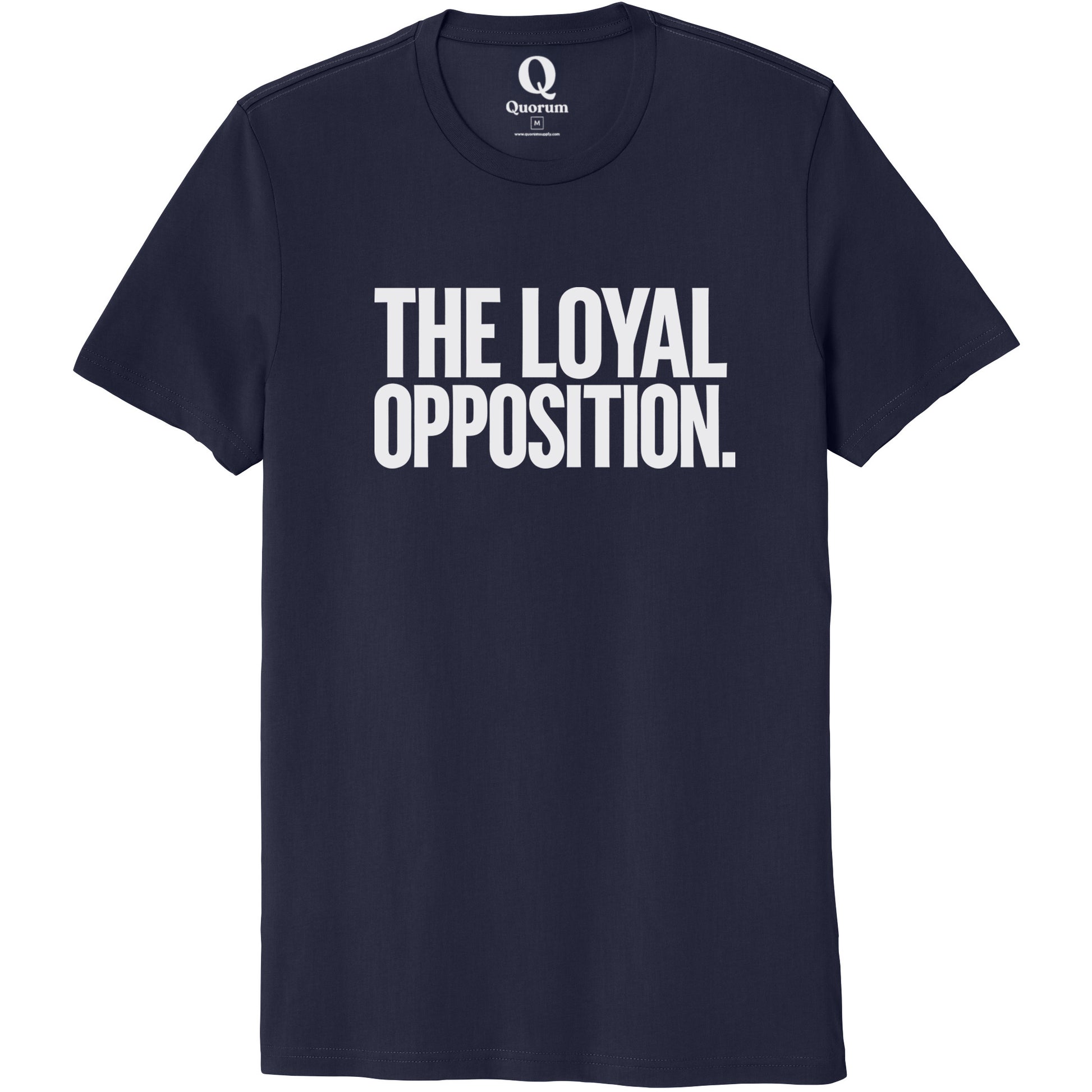 "The Loyal Opposition." Quorum Unisex 100% Organic Cotton Tee editorial print in Night Sky Navy