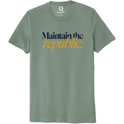 "Maintain the republic." Quorum Unisex 100% Organic Cotton Tee front print in Matcha Green