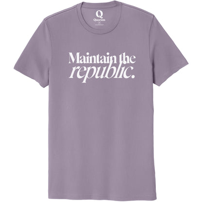 "Maintain the republic." Quorum Unisex 100% Organic Cotton Tee editorial print in Cosmic Purple