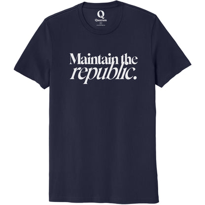 "Maintain the republic." Quorum Unisex 100% Organic Cotton Tee editorial print in Night Sky Navy