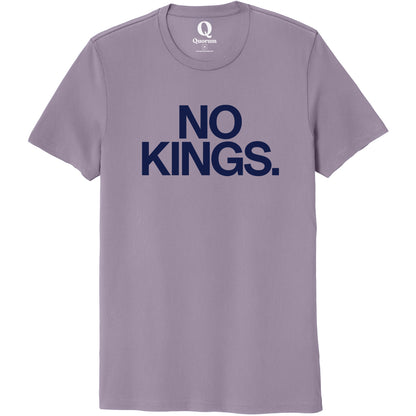 "No Kings." Quorum Unisex 100% Organic Cotton Tee front print in Cosmic Purple