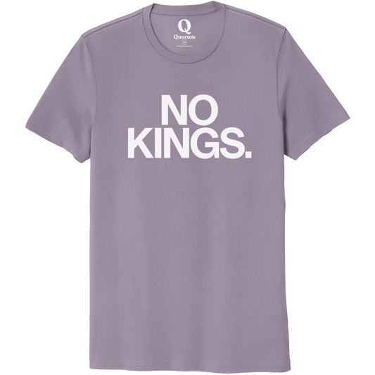 "No Kings." Quorum Unisex 100% Organic Cotton Tee editorial print in Cosmic Purple