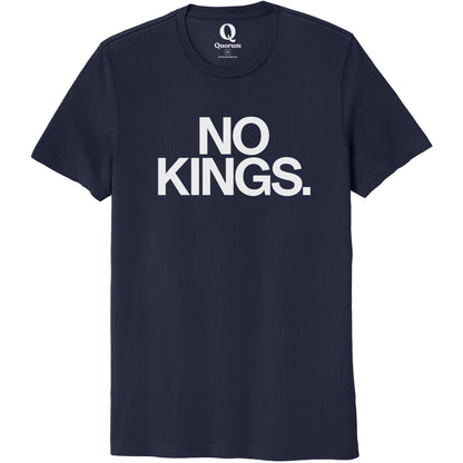 "No Kings." Quorum Unisex 100% Organic Cotton Tee editorial print in Night Sky Navy