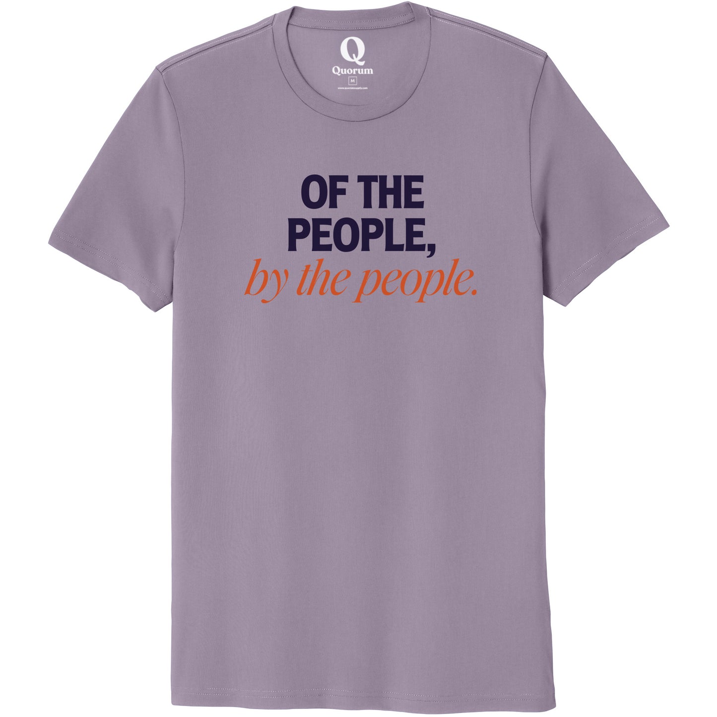 "Of the People, by the People." Quorum Unisex 100% Organic Cotton Tee front print in Cosmic Purple