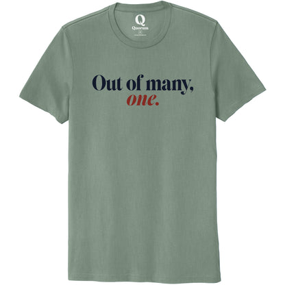 "Out of many, one." Quorum Unisex 100% Organic Cotton Tee front print in Matcha Green