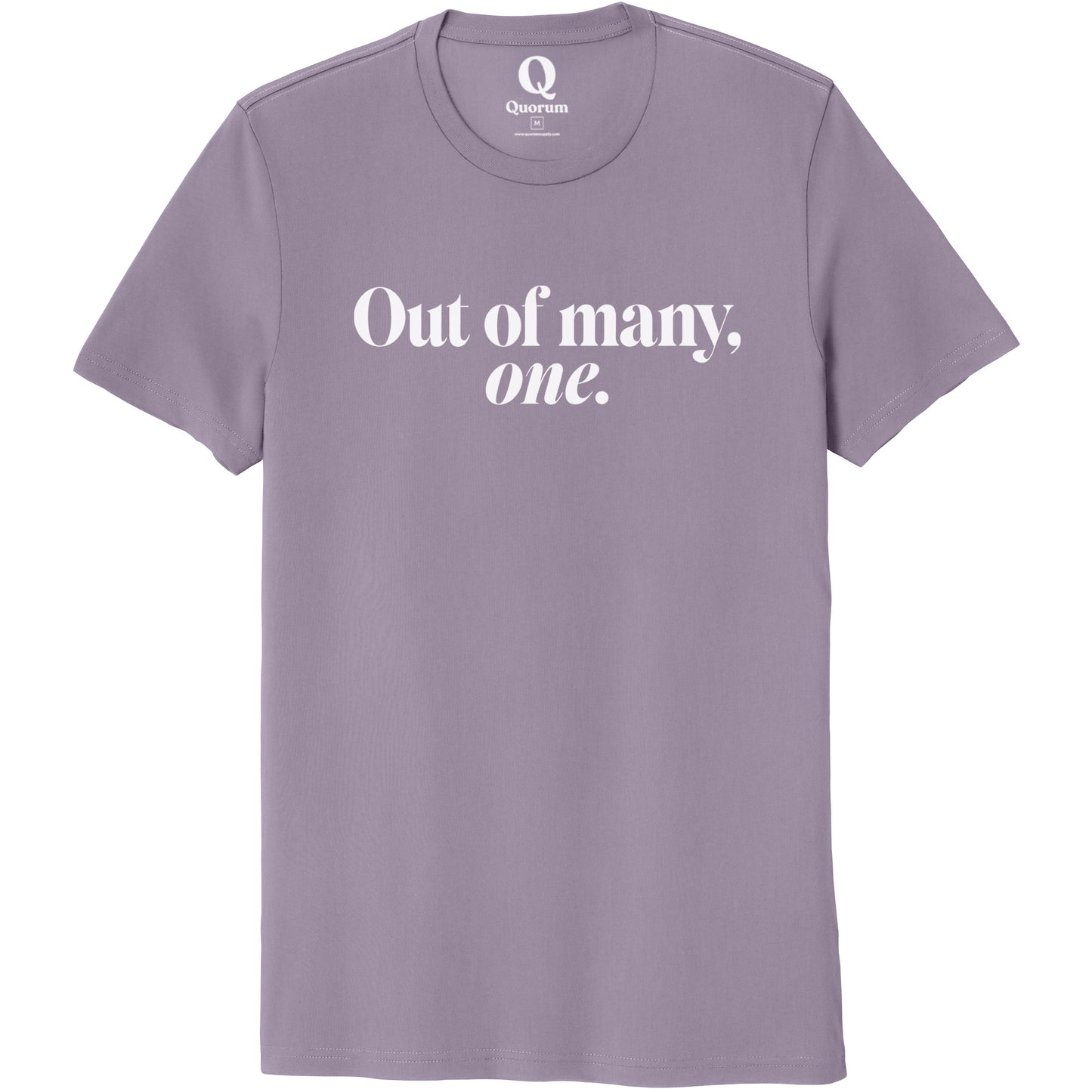 "Out of many, one." Quorum Unisex 100% Organic Cotton Tee editorial print in Cosmic Purple
