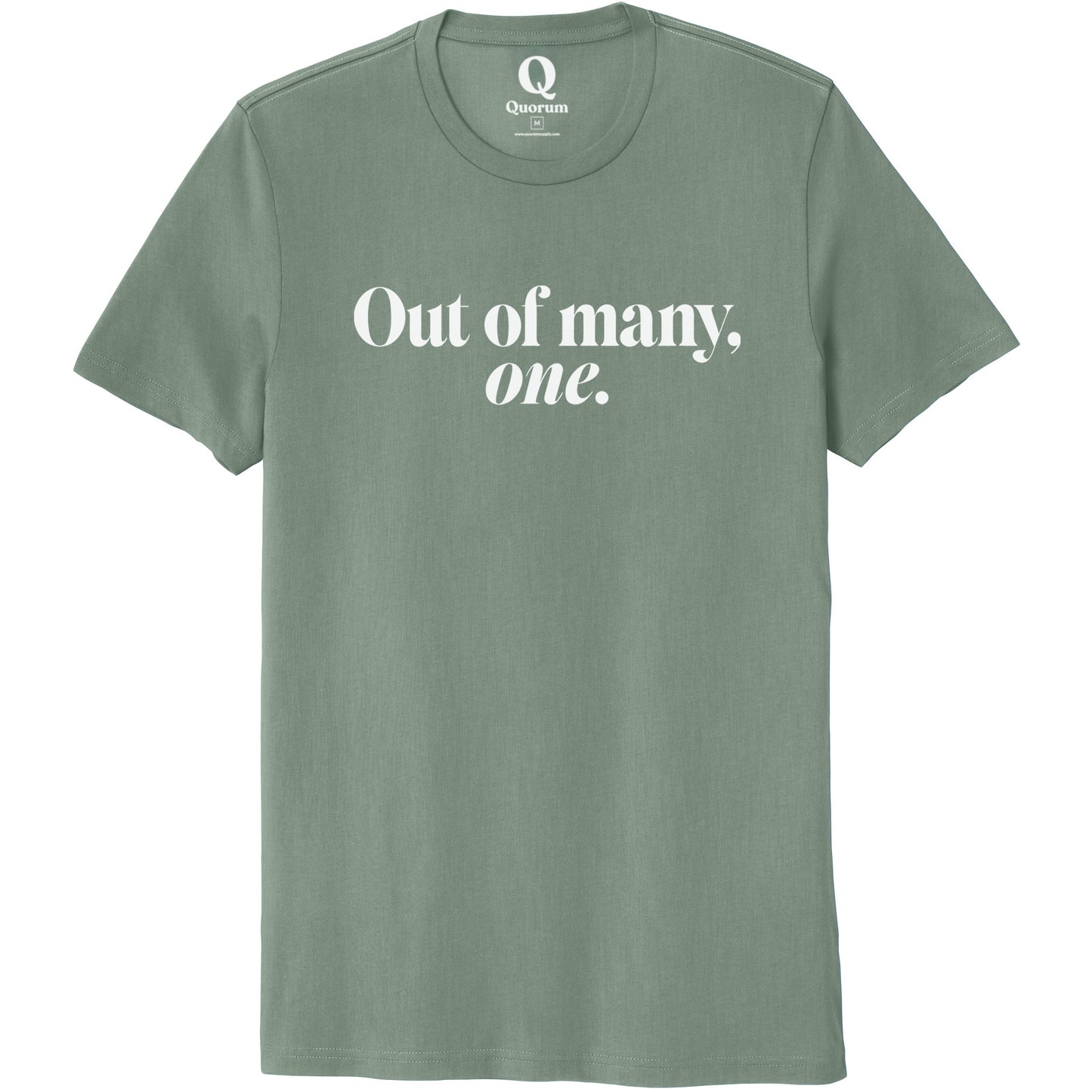 "Out of many, one." Quorum Unisex 100% Organic Cotton Tee editorial print in Matcha Green