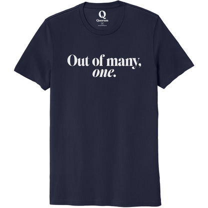 "Out of many, one." Quorum Unisex 100% Organic Cotton Tee editorial print in Night Sky Navy