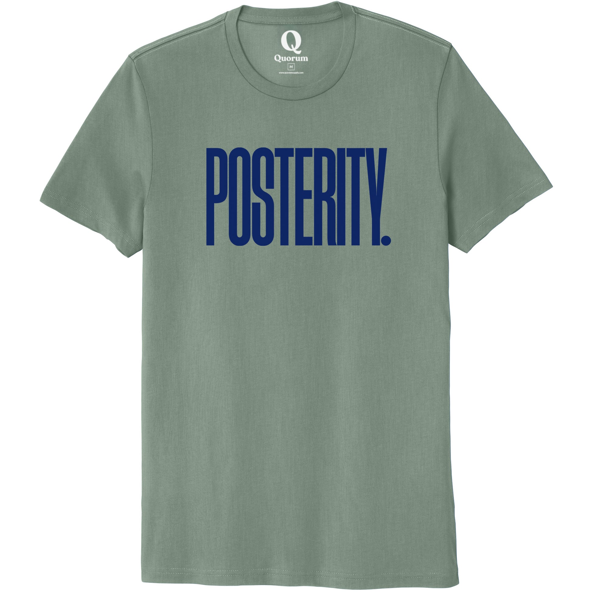 "Posterity." Quorum Unisex 100% Organic Cotton Tee front print in Matcha Green