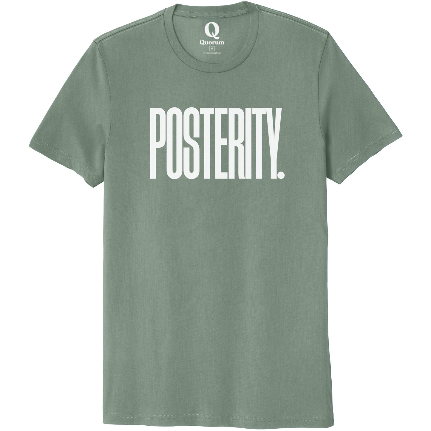 "Posterity." Quorum Unisex 100% Organic Cotton Tee editorial print in Matcha Green