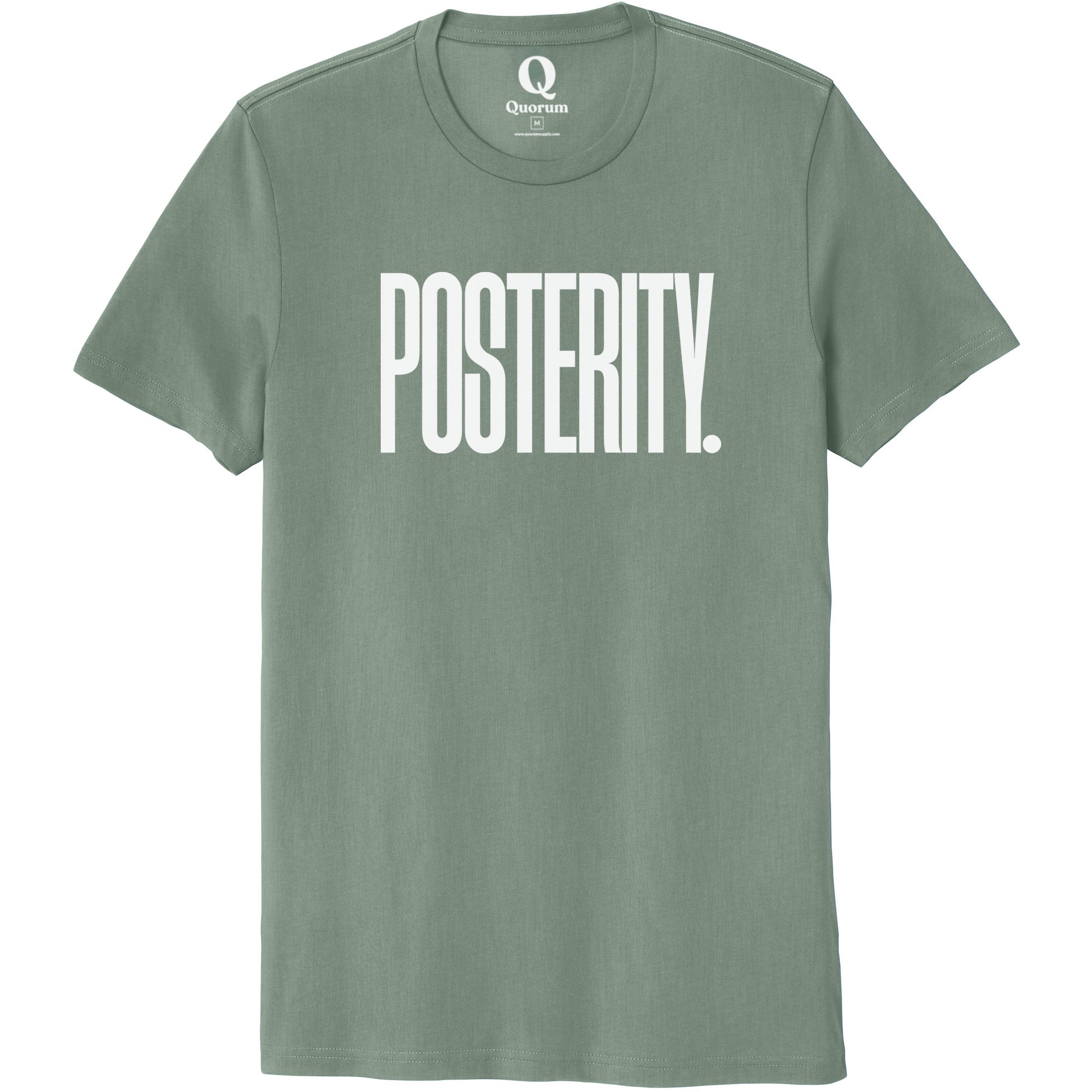 "Posterity." Quorum Unisex 100% Organic Cotton Tee editorial print in Matcha Green