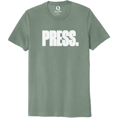 "Press." Quorum Unisex 100% Organic Cotton Tee editorial print in Matcha Green