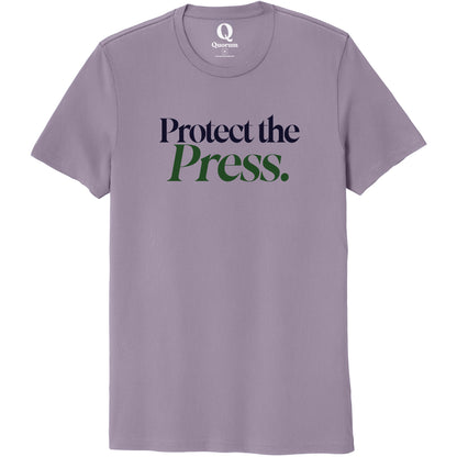 "Protect the Press." Quorum Unisex 100% Organic Cotton Tee front print in Cosmic Purple