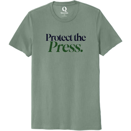 "Protect the Press." Quorum Unisex 100% Organic Cotton Tee front print in Matcha Green