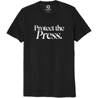 "Protect the Press." Quorum Unisex 100% Organic Cotton Tee editorial print in Deep Black