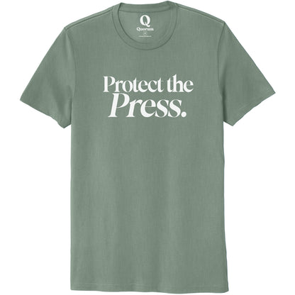 "Protect the Press." Quorum Unisex 100% Organic Cotton Tee editorial print in Matcha Green