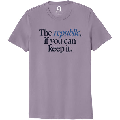 "The republic, if you can keep it." Quorum Unisex 100% Organic Cotton Tee front print in Cosmic Purple