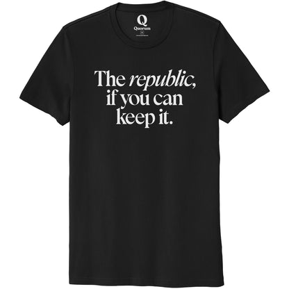 "The republic, if you can keep it." Quorum Unisex 100% Organic Cotton Tee editorial print in Deep Black