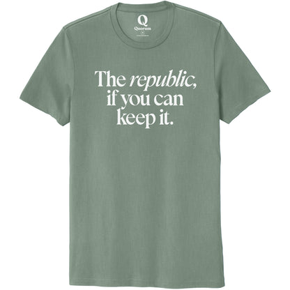 "The republic, if you can keep it." Quorum Unisex 100% Organic Cotton Tee editorial print in Matcha Green