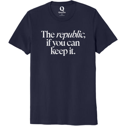 "The republic, if you can keep it." Quorum Unisex 100% Organic Cotton Tee editorial print in Night Sky Navy
