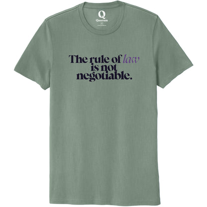 "The rule of law is not negotiable." Quorum Unisex 100% Organic Cotton Tee front print in Matcha Green