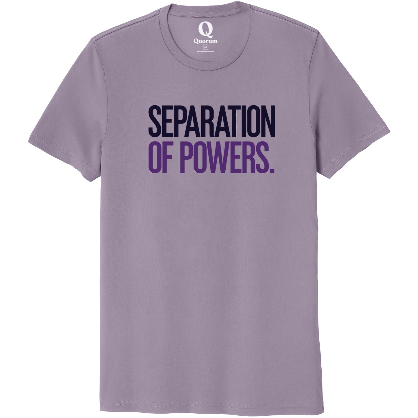 "Separation of Powers." Quorum Unisex 100% Organic Cotton Tee front print in Cosmic Purple
