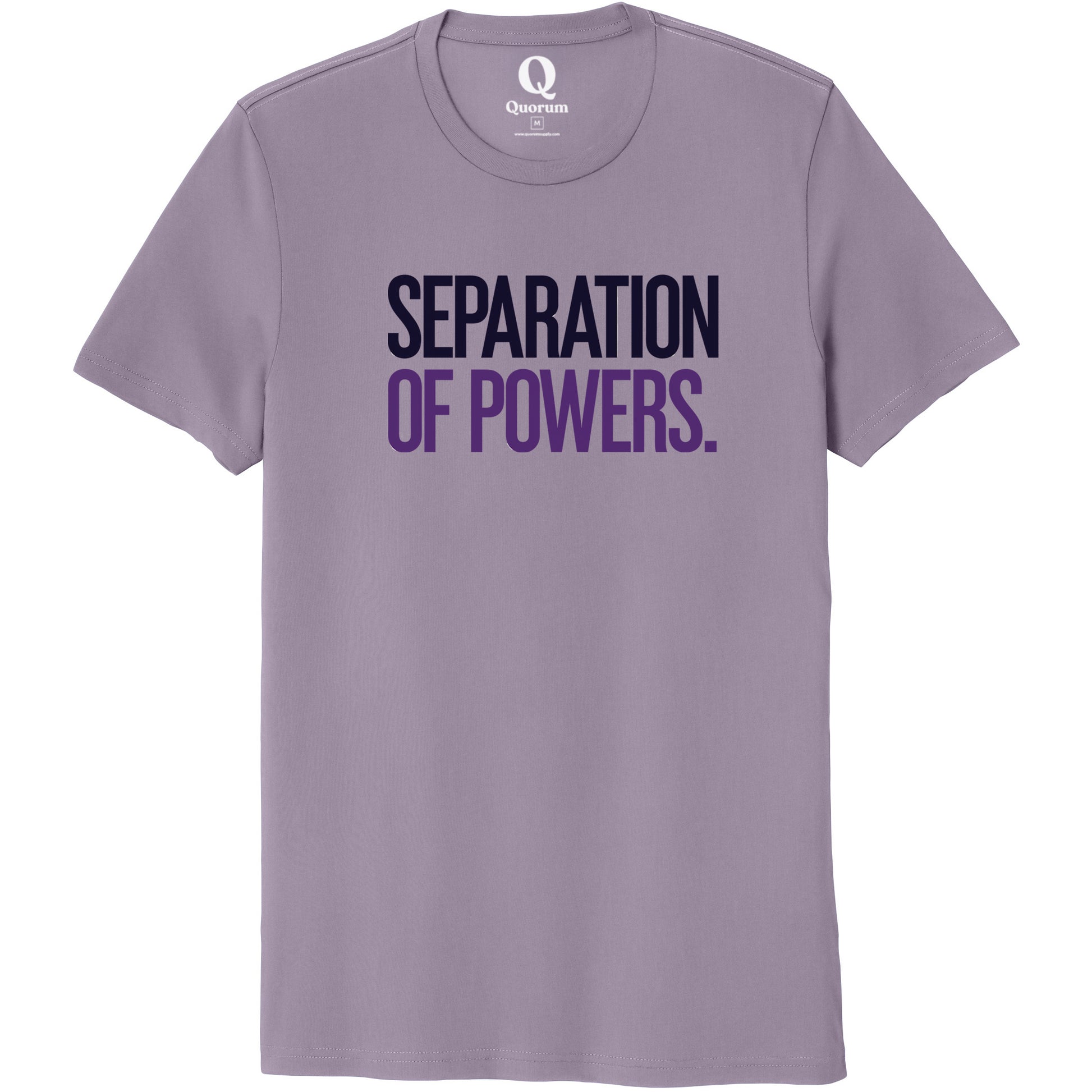 "Separation of Powers." Quorum Unisex 100% Organic Cotton Tee front print in Cosmic Purple