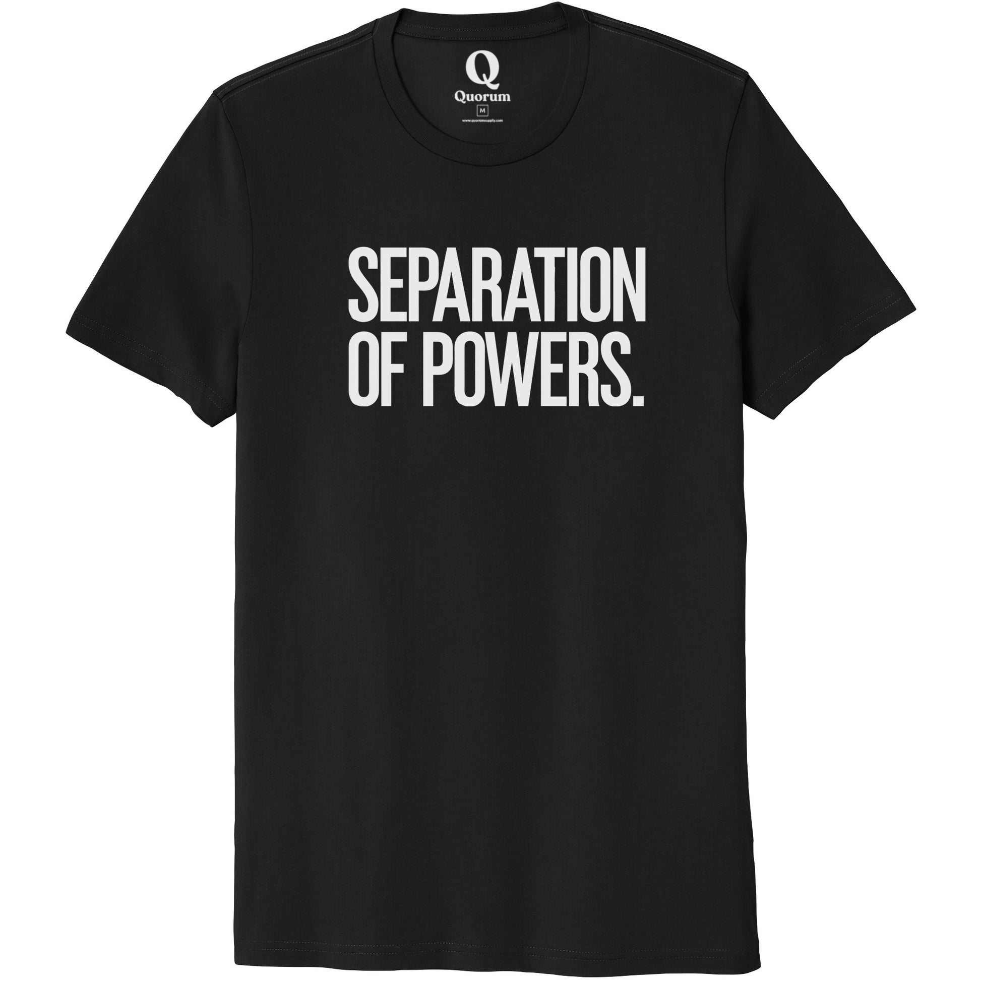 "Separation of Powers." Quorum Unisex 100% Organic Cotton Tee editorial print in Deep Black