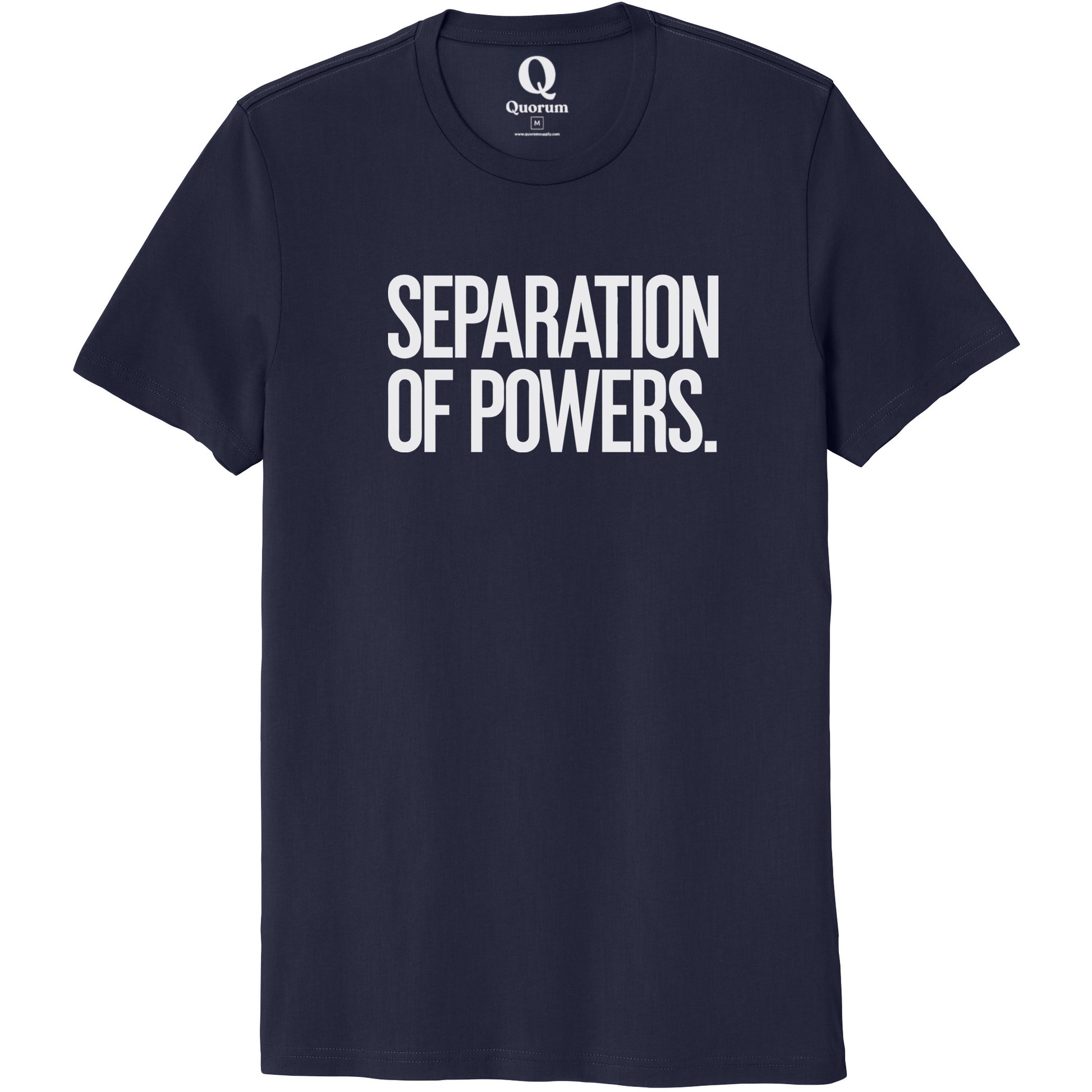 "Separation of Powers." Quorum Unisex 100% Organic Cotton Tee editorial print in Night Sky Navy