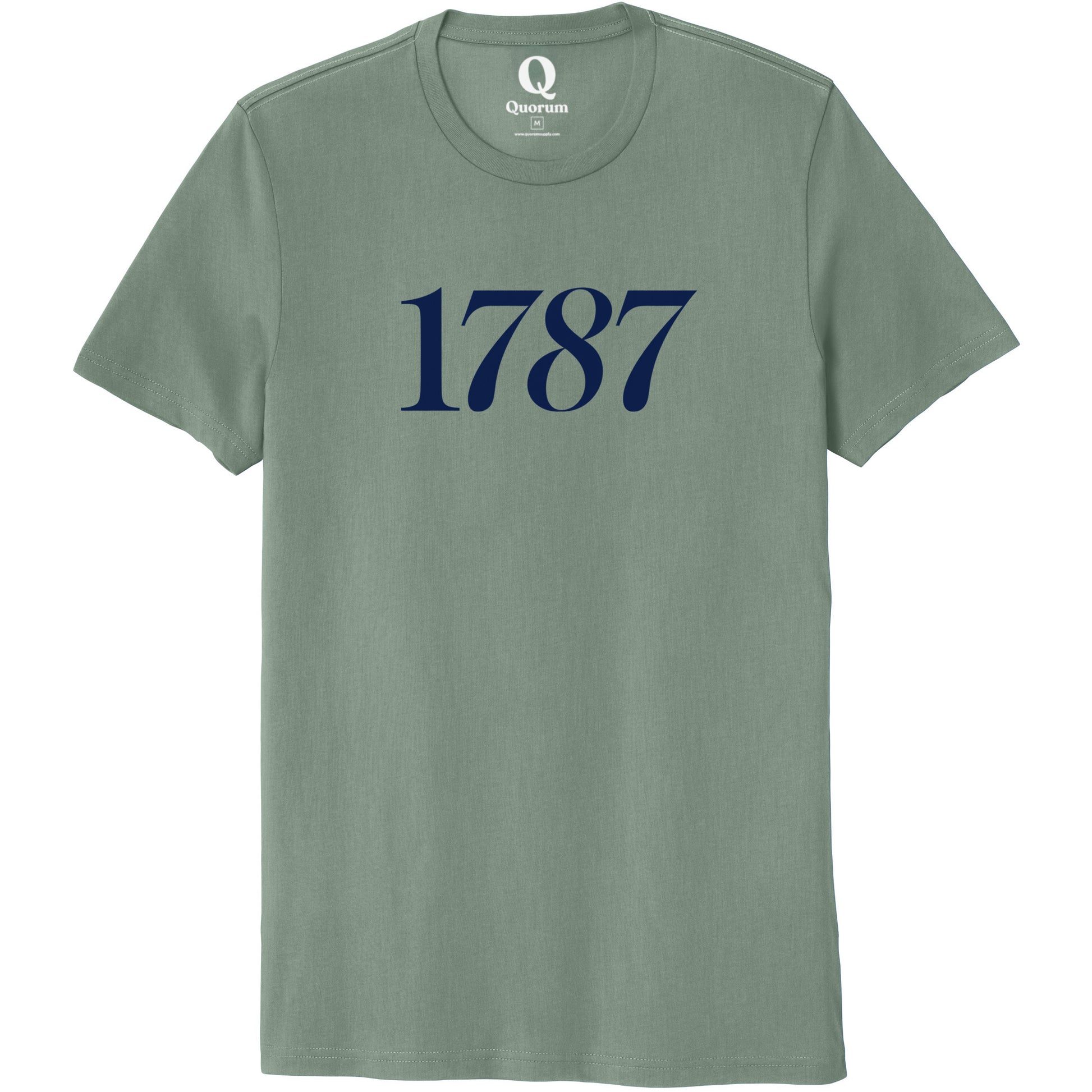 "1787." Quorum Unisex 100% Organic Cotton Tee front print in Matcha Green