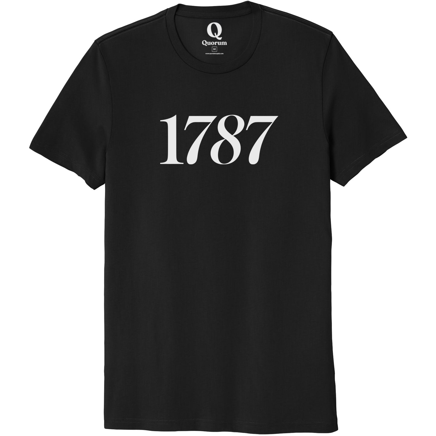 "1787." Quorum Unisex 100% Organic Cotton Tee editorial print in Deep Black