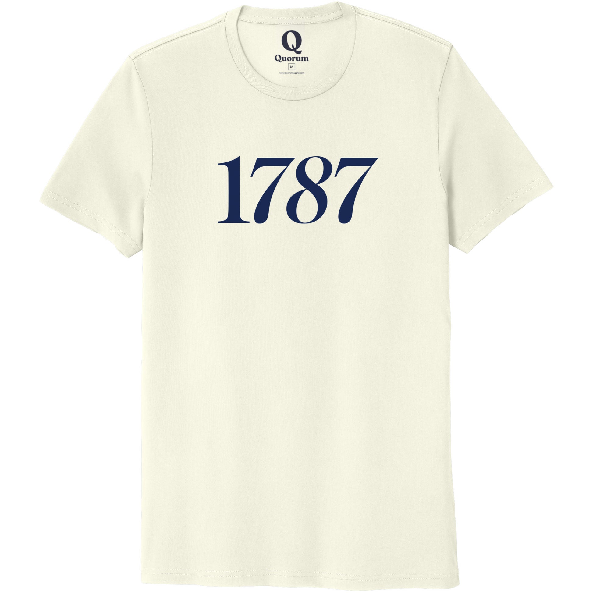 "1787." Quorum Unisex 100% Organic Cotton Tee front print in White Sand