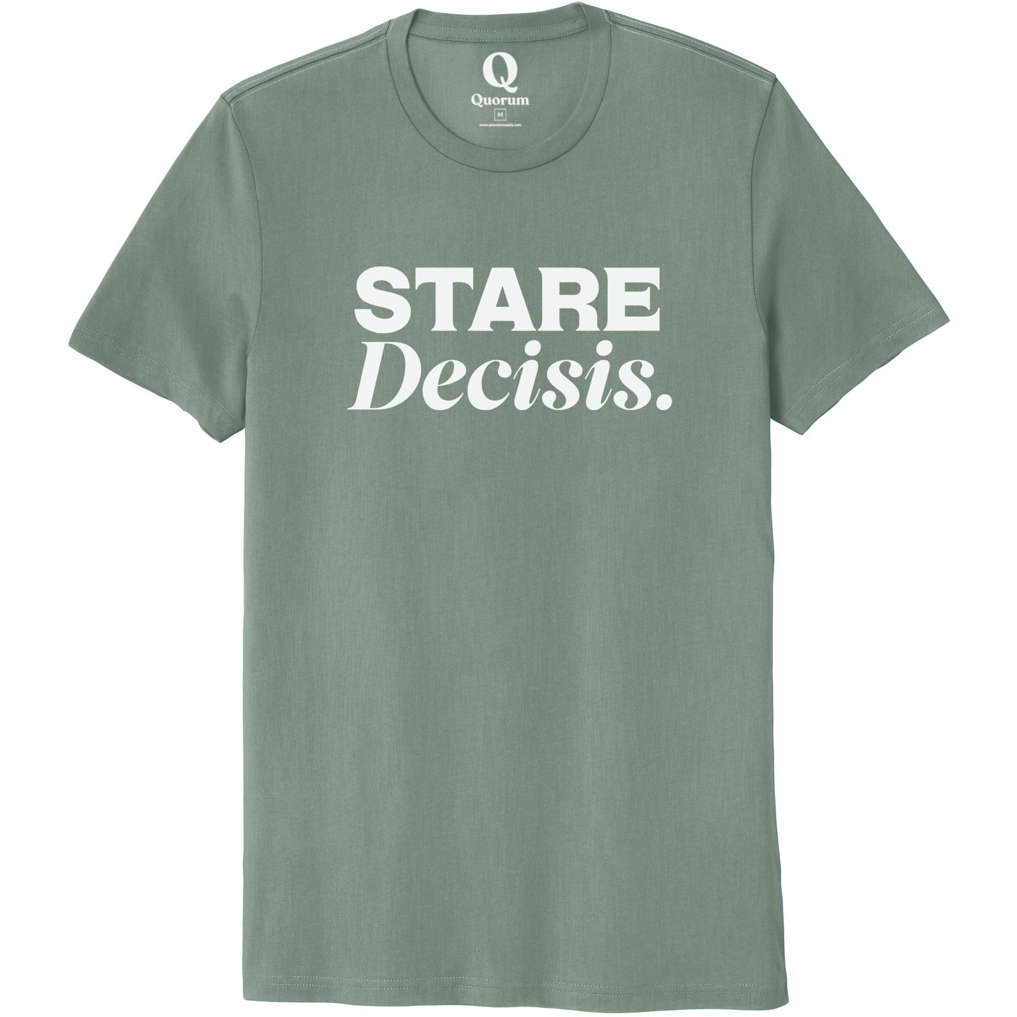 "Stare Decisis." Quorum Unisex 100% Organic Cotton Tee editorial print in Matcha Green