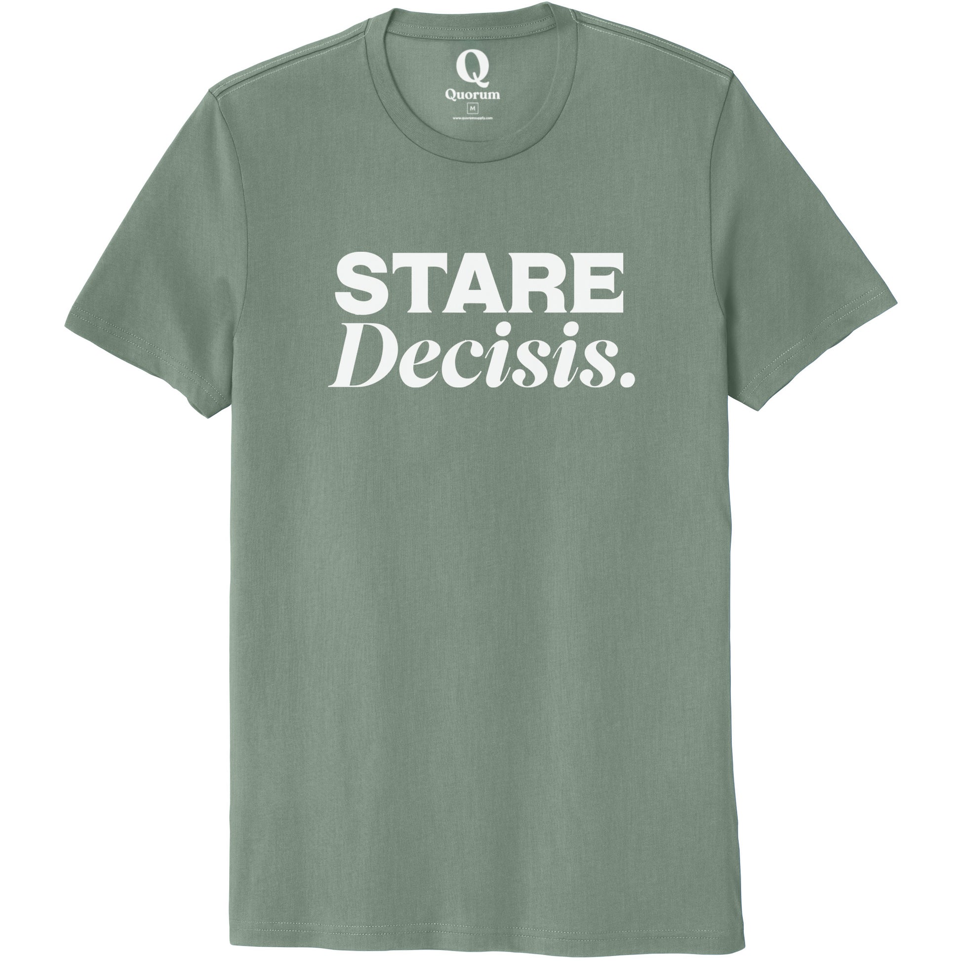 "Stare Decisis." Quorum Unisex 100% Organic Cotton Tee editorial print in Matcha Green