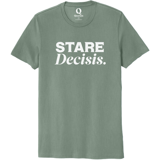 "Stare Decisis." Quorum Unisex 100% Organic Cotton Tee editorial print in Matcha Green