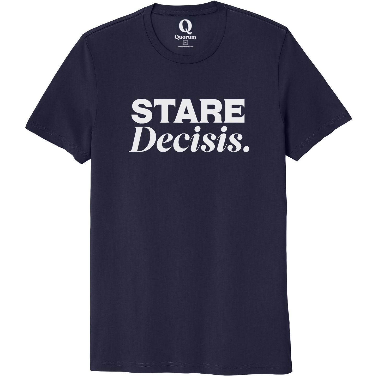 "Stare Decisis." Quorum Unisex 100% Organic Cotton Tee editorial print in Night Sky Navy