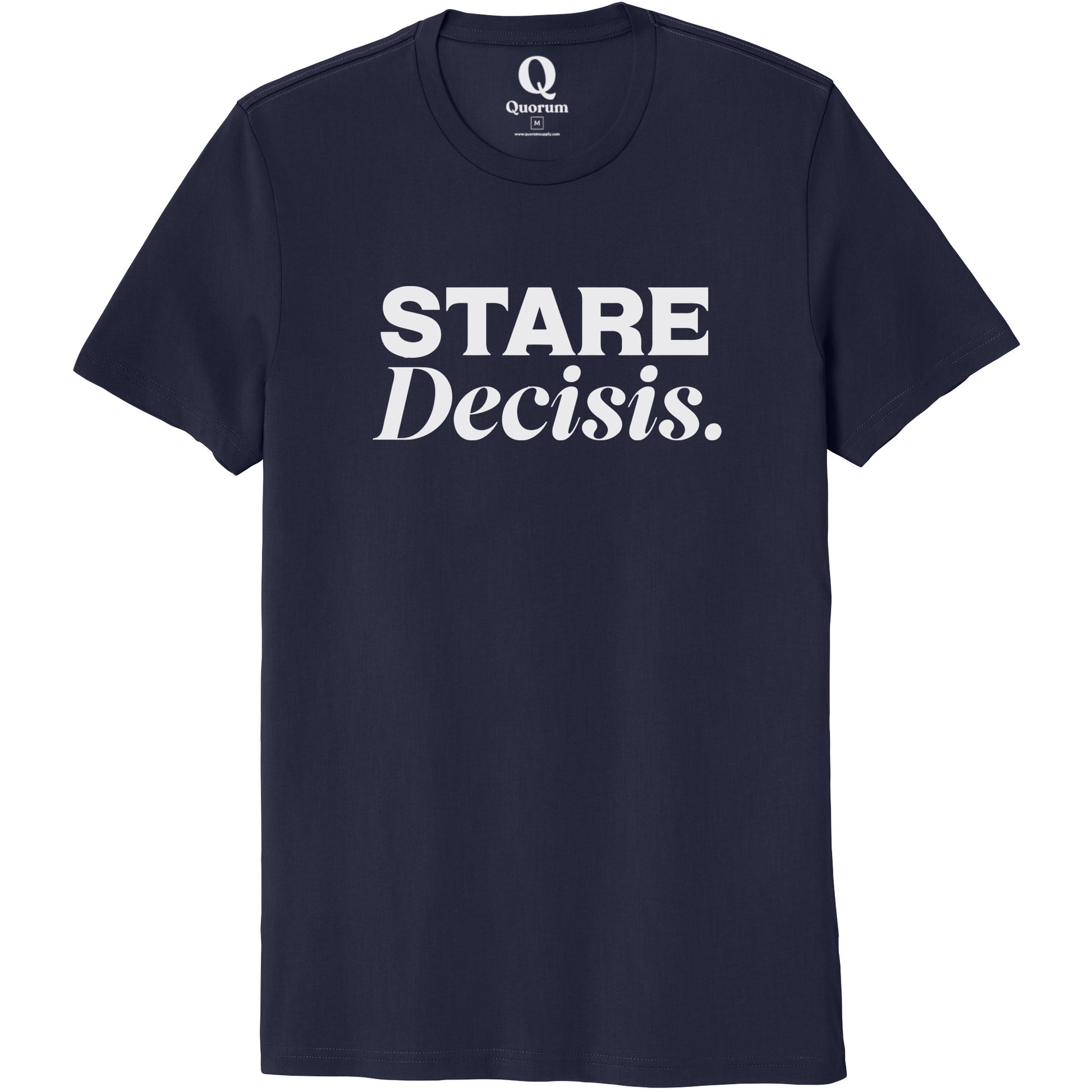 "Stare Decisis." Quorum Unisex 100% Organic Cotton Tee editorial print in Night Sky Navy