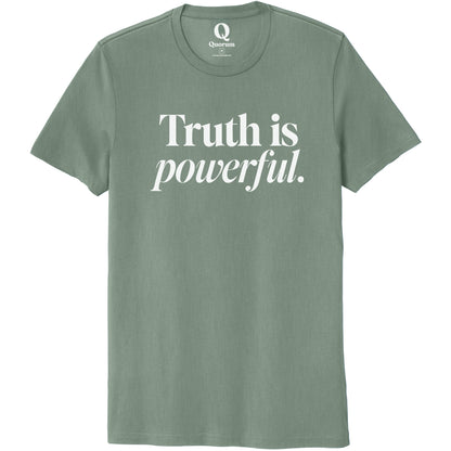 "Truth is powerful." Quorum Unisex 100% Organic Cotton Tee editorial print in Matcha Green