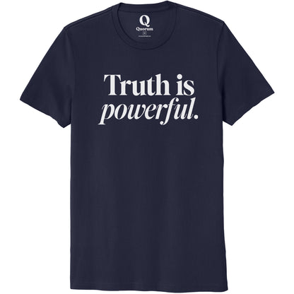 "Truth is powerful." Quorum Unisex 100% Organic Cotton Tee editorial print in Night Sky Navy