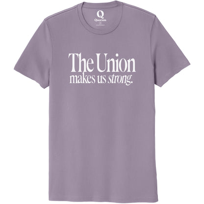 "The Union makes us strong." Quorum Unisex 100% Organic Cotton Tee editorial print in Cosmic Purple